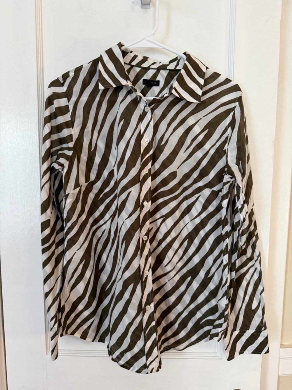 Talbots 100% Cotton Brown & White Zebra-Stripe Button Shirt